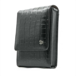 Black alligator-embossed holster, side profile on belt