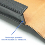 Black alligator-embossed holster, belt clip detail
