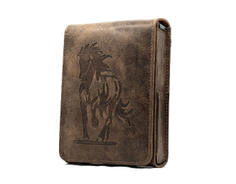 Saddle leather holster with embossed horse design